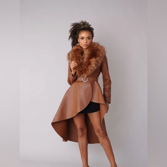 Passion of Essence Jackets & Blazers - Black Faux Leather Jacket with Fur Collar